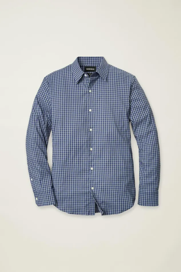 Men Business Casual Shirts Bonobos Tech Button Down Shirt Navy Blackstone Plaid