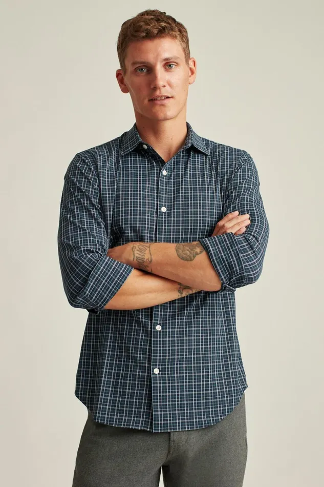 Men Business Casual Shirts Bonobos Tech Button Down Shirt Navy Budd Lake Plaid