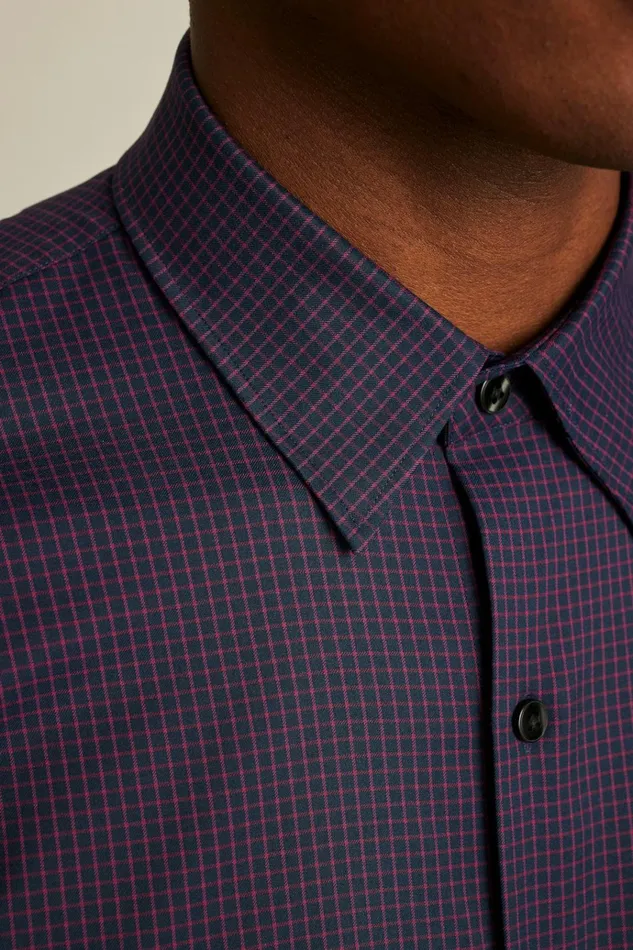 Men Business Casual Shirts Bonobos Tech Button Down Shirt Navy Burgundy Grid Check
