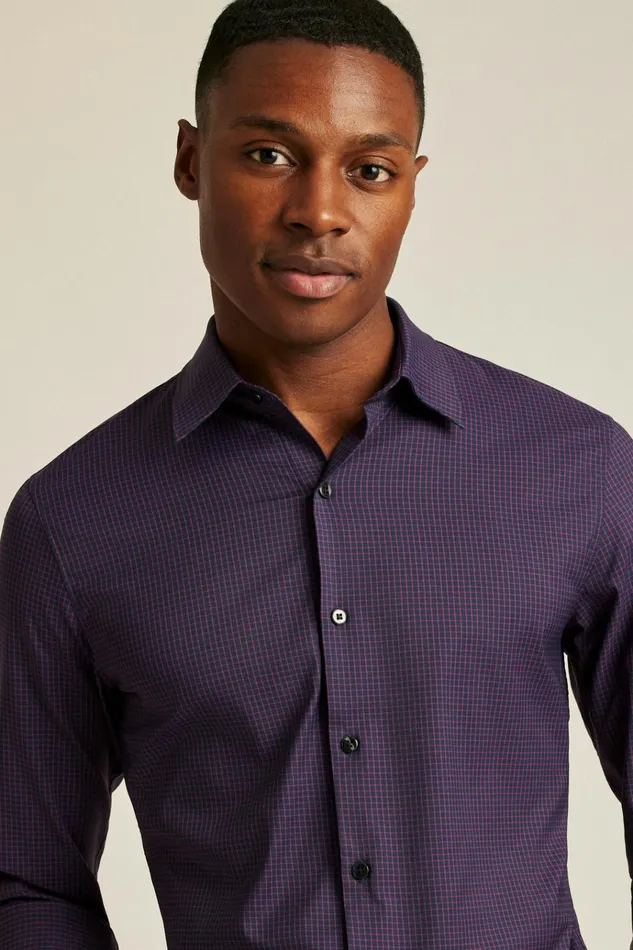 Men Business Casual Shirts Bonobos Tech Button Down Shirt Navy Burgundy Grid Check