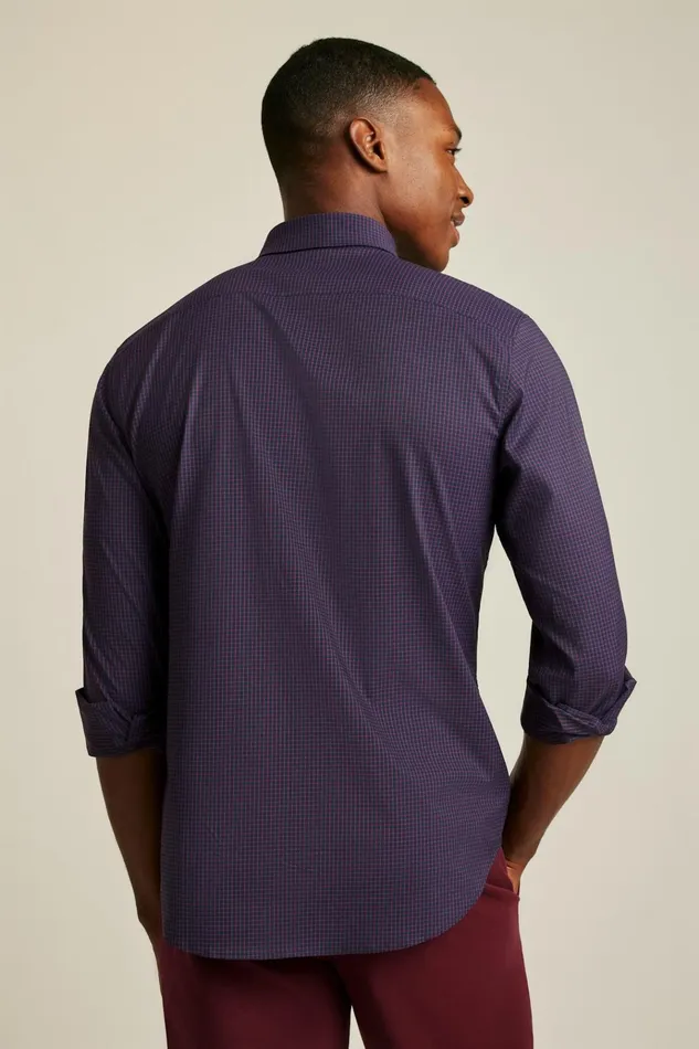 Men Business Casual Shirts Bonobos Tech Button Down Shirt Navy Burgundy Grid Check