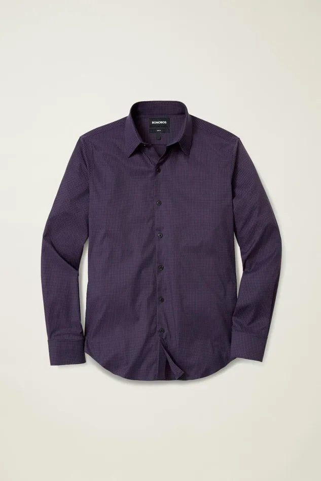 Men Business Casual Shirts Bonobos Tech Button Down Shirt Navy Burgundy Grid Check