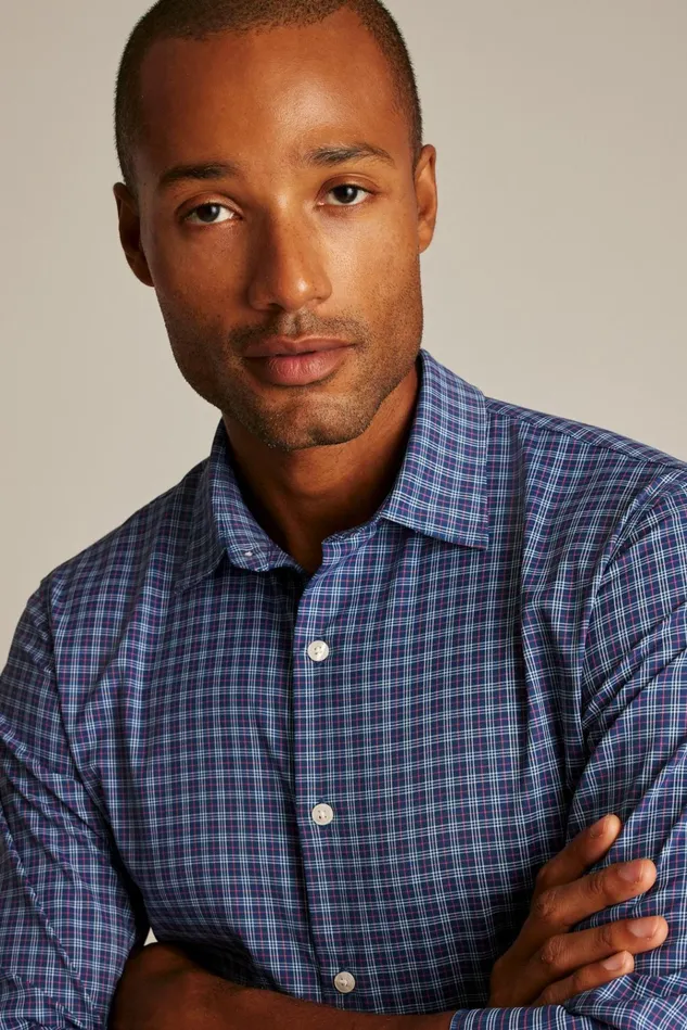 Men Business Casual Shirts Bonobos Tech Button Down Shirt Navy Greenland Plaid