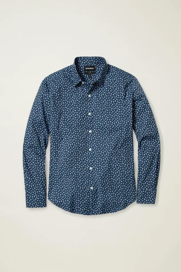 Men Business Casual Shirts Bonobos Tech Button Down Shirt Navy Pasta Party