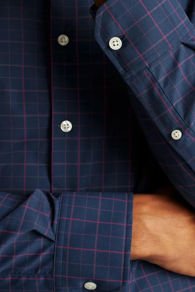 Men Business Casual Shirts Bonobos Tech Button Down Shirt Navy Raspberry Plaid