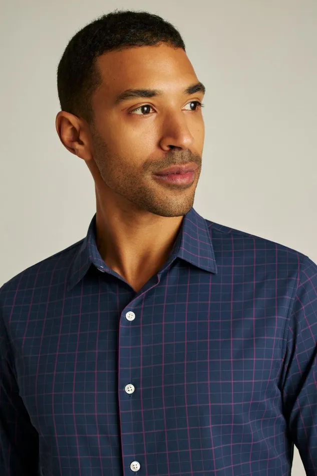 Men Business Casual Shirts Bonobos Tech Button Down Shirt Navy Raspberry Plaid