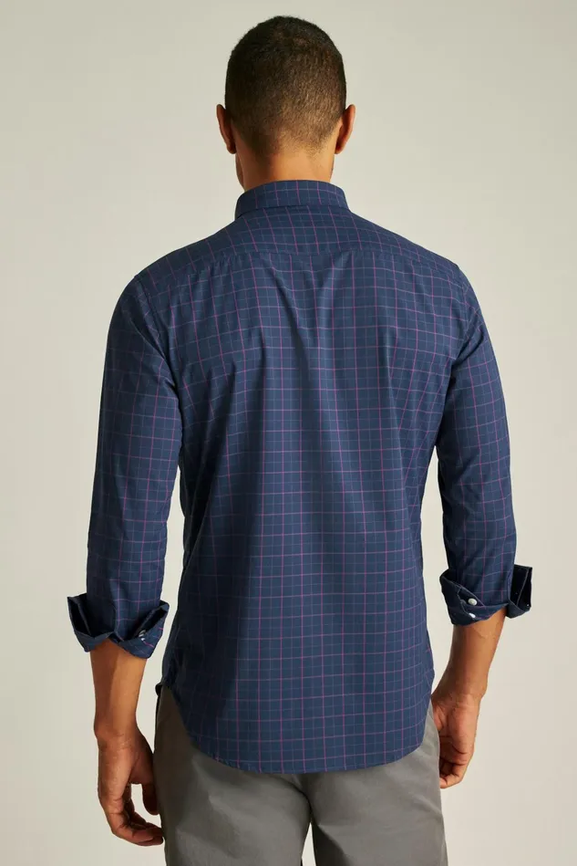 Men Business Casual Shirts Bonobos Tech Button Down Shirt Navy Raspberry Plaid