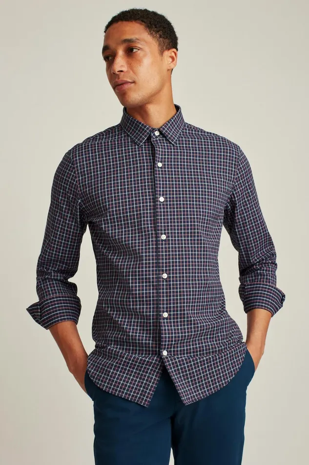 Men Business Casual Shirts Bonobos Tech Button Down Shirt Navy Rose Tattersall
