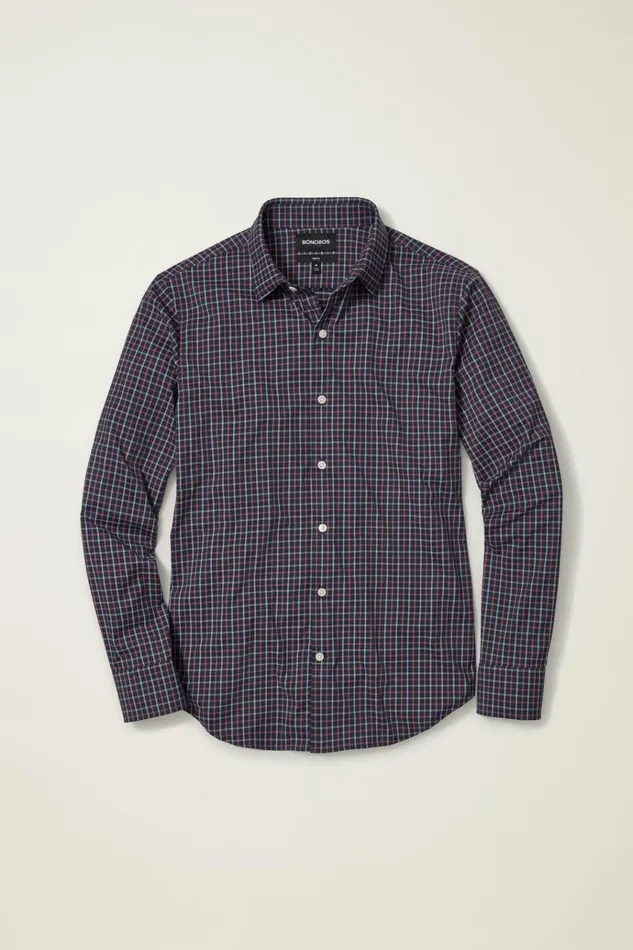 Men Business Casual Shirts Bonobos Tech Button Down Shirt Navy Rose Tattersall