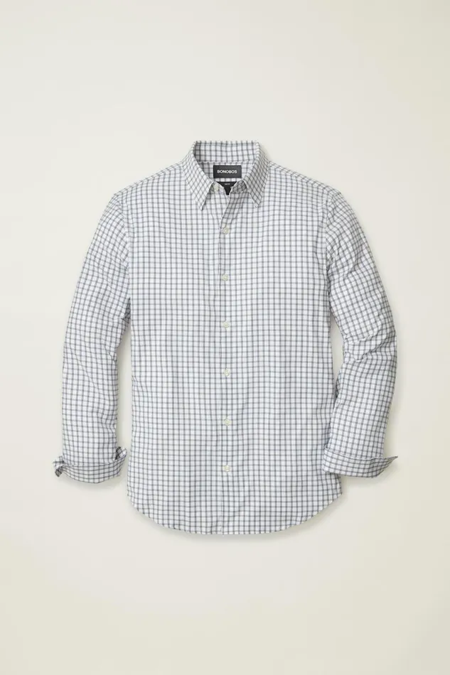 Men Business Casual Shirts Bonobos Tech Button Down Shirt Navy White Plaid