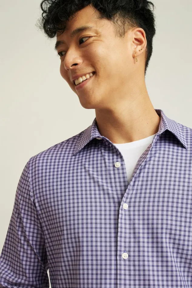 Men Business Casual Shirts Bonobos Tech Button Down Shirt Violet Blackstone Plaid