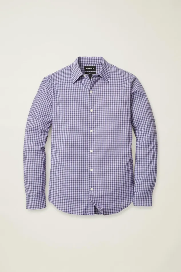 Men Business Casual Shirts Bonobos Tech Button Down Shirt Violet Blackstone Plaid