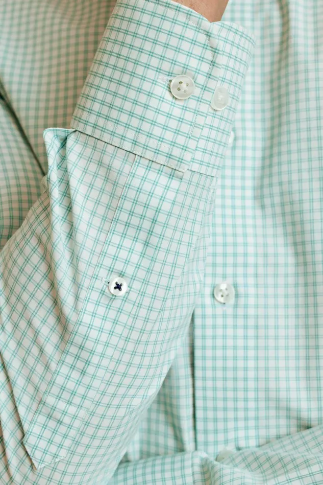 Men Business Casual Shirts Bonobos The Desk To Dinner Shirt Aqua Mini Windowpane