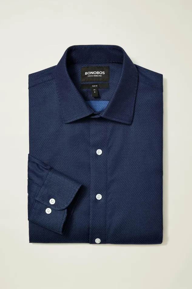 Men Business Casual Shirts Bonobos The Desk To Dinner Shirt Navy Dots