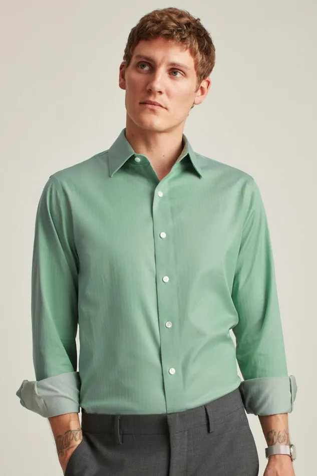 Men Business Casual Shirts Bonobos The Desk To Dinner Shirt Slate Green Herringbone