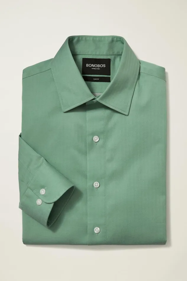 Men Business Casual Shirts Bonobos The Desk To Dinner Shirt Slate Green Herringbone