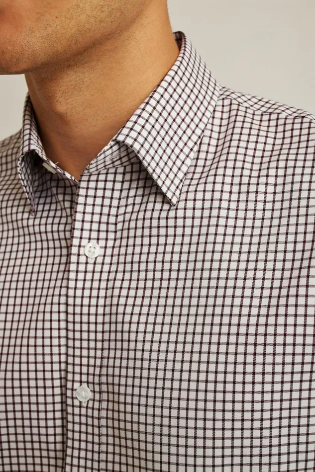 Men Business Casual Shirts Bonobos Weekday Warrior Dress Shirt Burgundy Bellshill Check