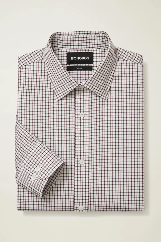Men Business Casual Shirts Bonobos Weekday Warrior Dress Shirt Burgundy Bellshill Check
