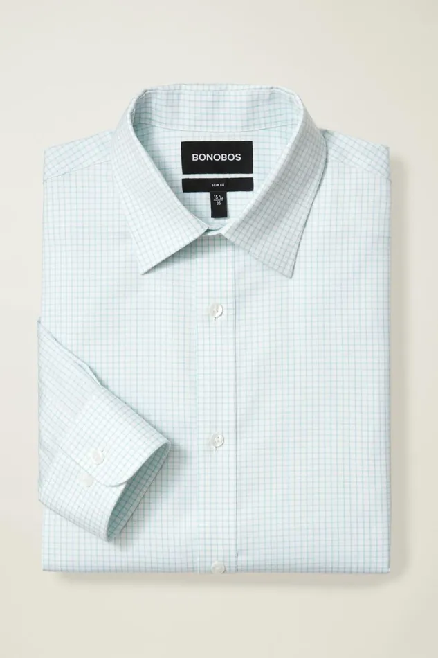 Men Business Casual Shirts Bonobos Weekday Warrior Dress Shirt Teal Check