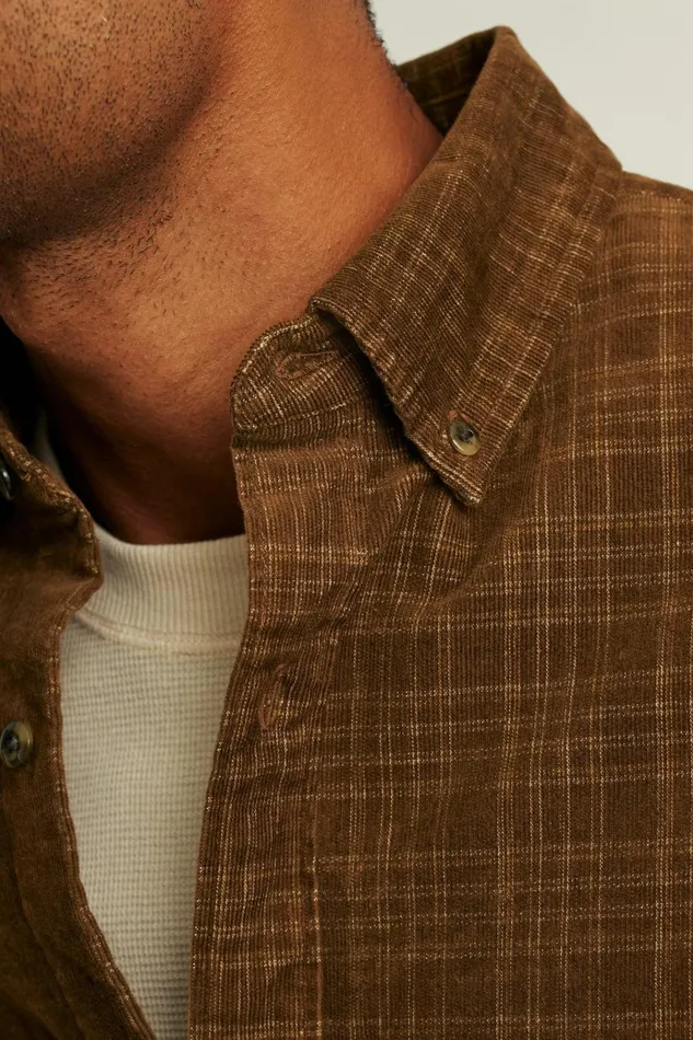 Men Casual Shirts Bonobos Everyday Corduroy Shirt Brown Plaid