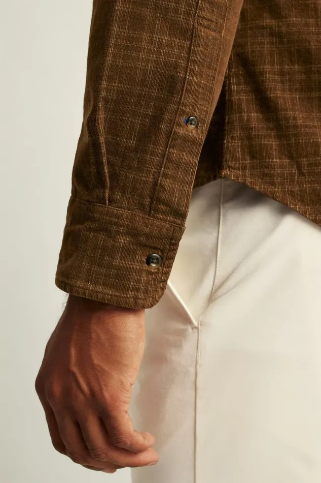 Men Casual Shirts Bonobos Everyday Corduroy Shirt Brown Plaid