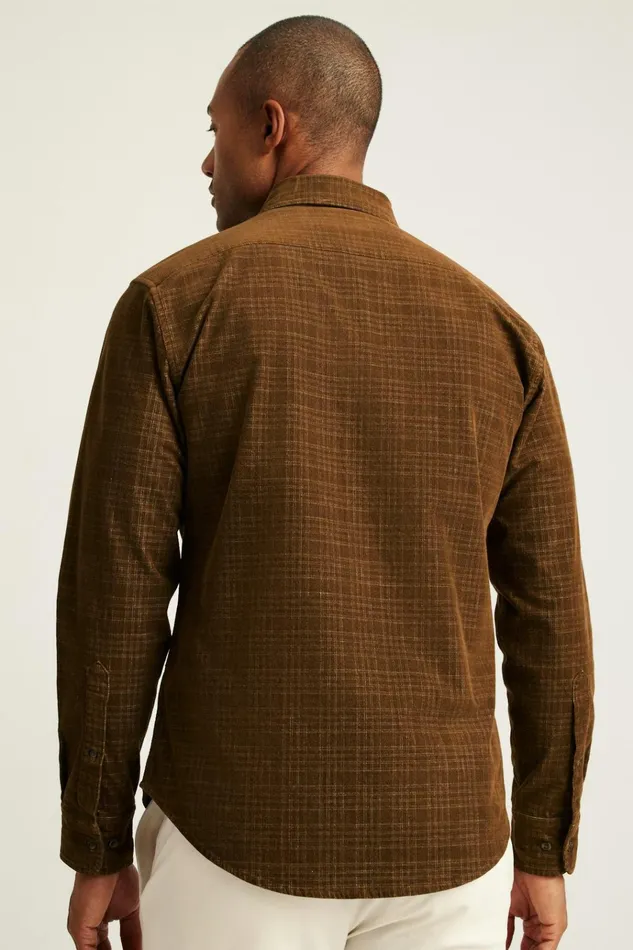 Men Casual Shirts Bonobos Everyday Corduroy Shirt Brown Plaid