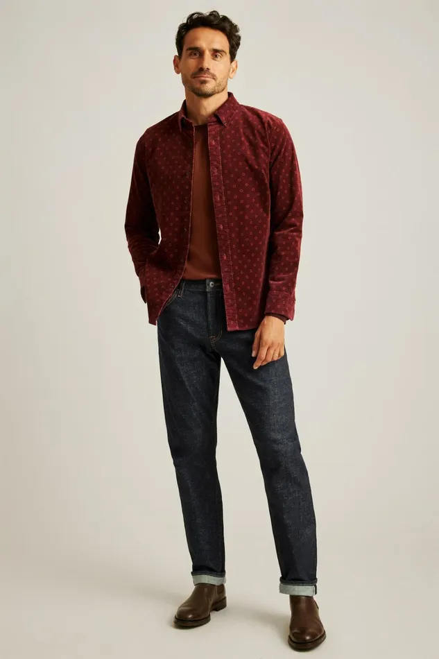 Men Casual Shirts Bonobos Everyday Corduroy Shirt Burgundy Big Sky Geo