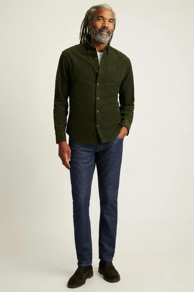 Men Casual Shirts Bonobos Everyday Corduroy Shirt Green Charcoal Plaid