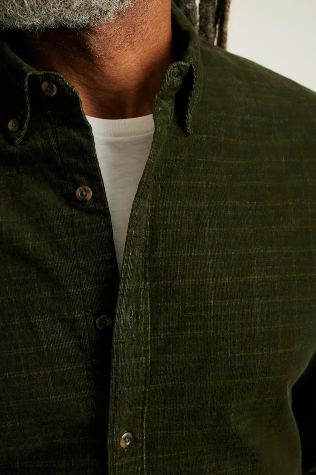 Men Casual Shirts Bonobos Everyday Corduroy Shirt Green Charcoal Plaid
