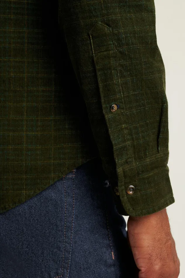 Men Casual Shirts Bonobos Everyday Corduroy Shirt Green Charcoal Plaid