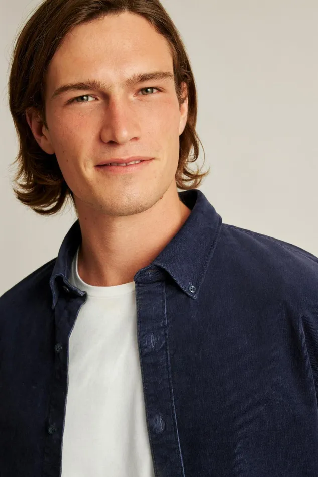 Men Casual Shirts Bonobos Everyday Corduroy Shirt Maritime Blue