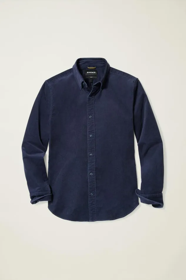 Men Casual Shirts Bonobos Everyday Corduroy Shirt Maritime Blue