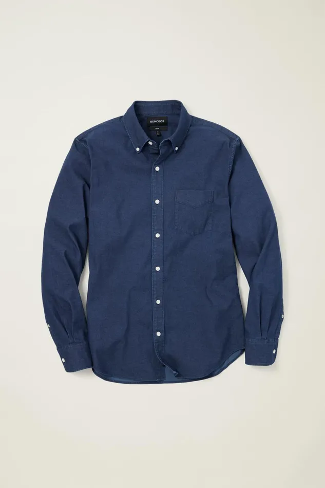 Men Casual Shirts Bonobos Everyday Denim Shirt Blue Rinse Wash