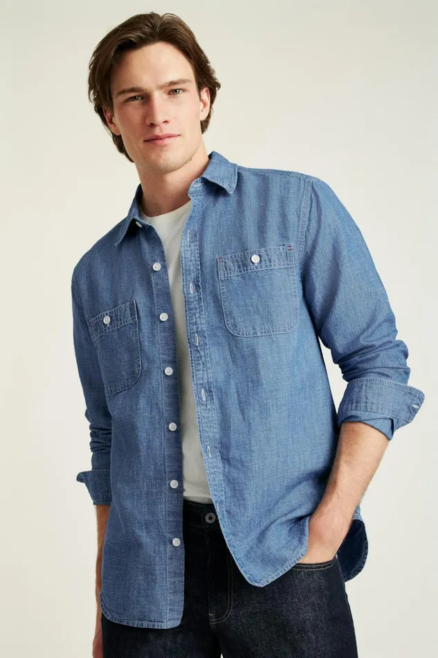 Men Casual Shirts Bonobos Everyday Lightweight Denim Shirt River Blue Wash