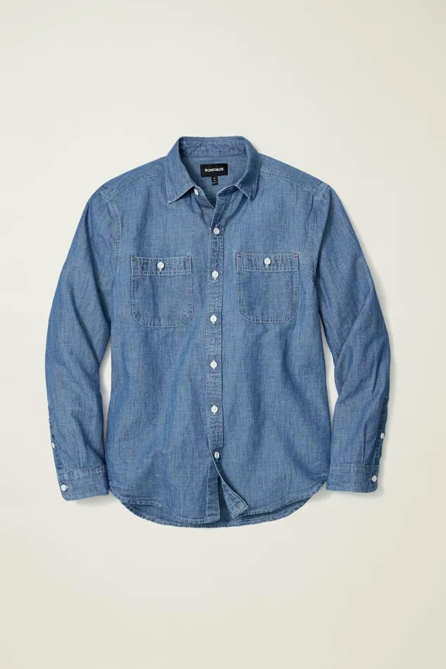 Men Casual Shirts Bonobos Everyday Lightweight Denim Shirt River Blue Wash