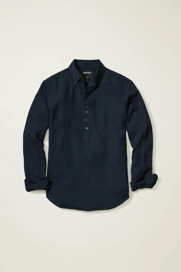 Men Casual Shirts Bonobos Everyday Linen Popover Midnight