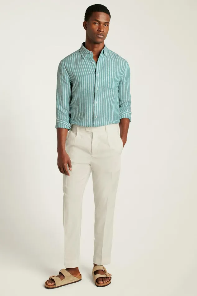 Men Casual Shirts Bonobos Everyday Linen Shirt Bayou Green Stripe