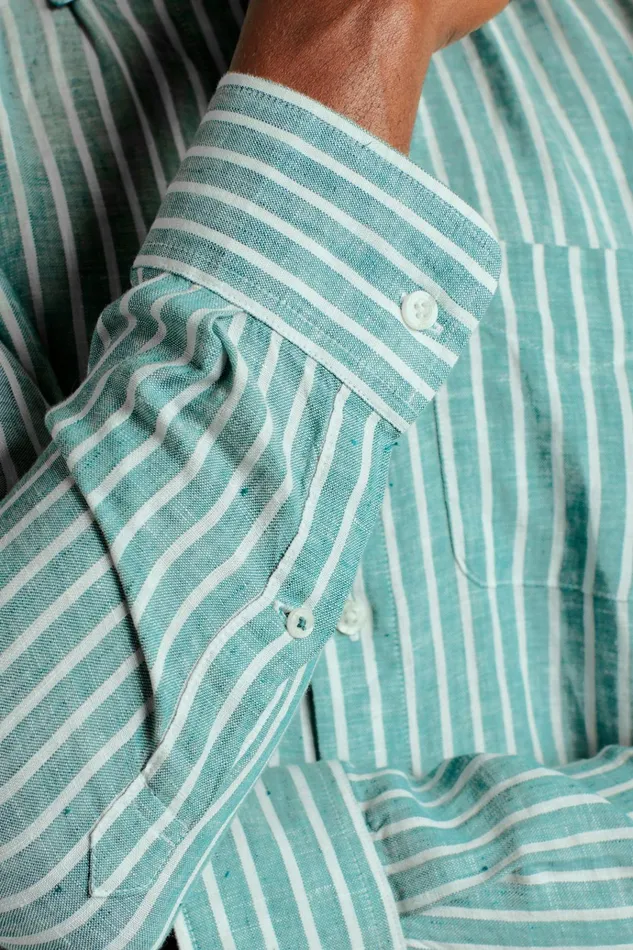 Men Casual Shirts Bonobos Everyday Linen Shirt Bayou Green Stripe