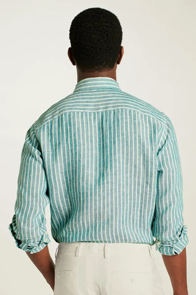 Men Casual Shirts Bonobos Everyday Linen Shirt Bayou Green Stripe