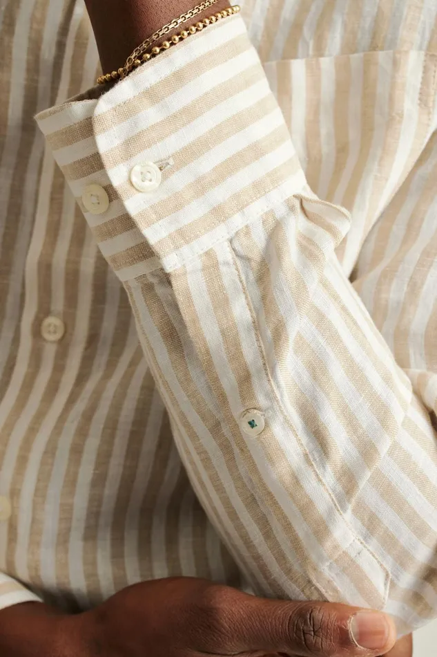 Men Casual Shirts Bonobos Everyday Linen Shirt Khaki Stripe