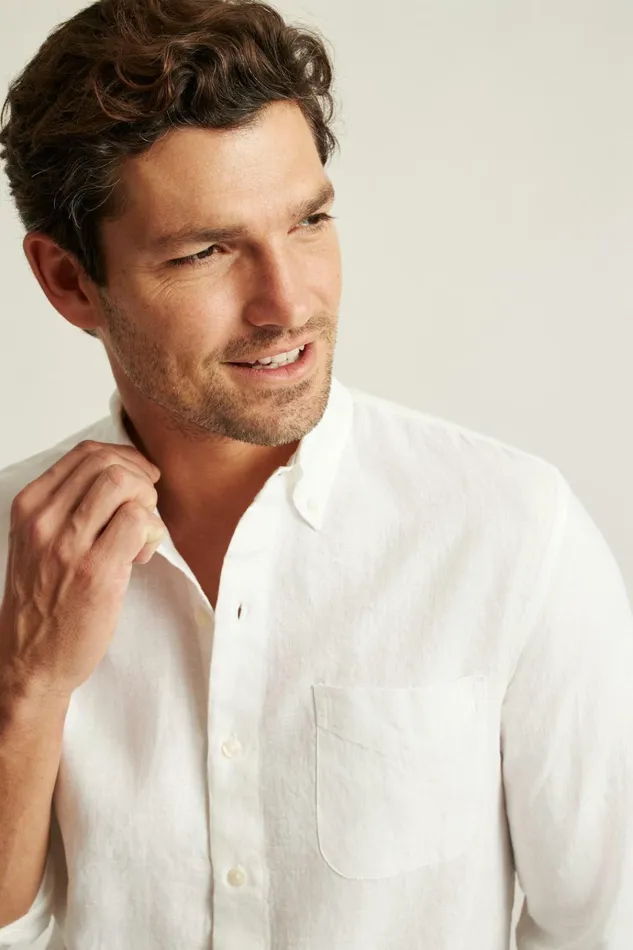 Men Casual Shirts Bonobos Everyday Linen Shirt Powder White