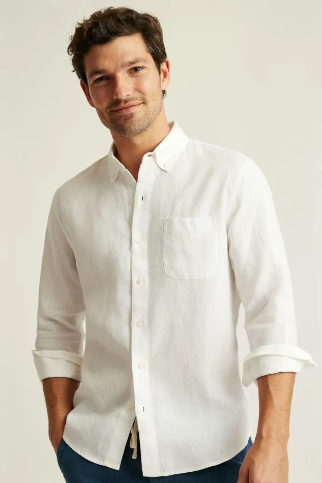 Men Casual Shirts Bonobos Everyday Linen Shirt Powder White