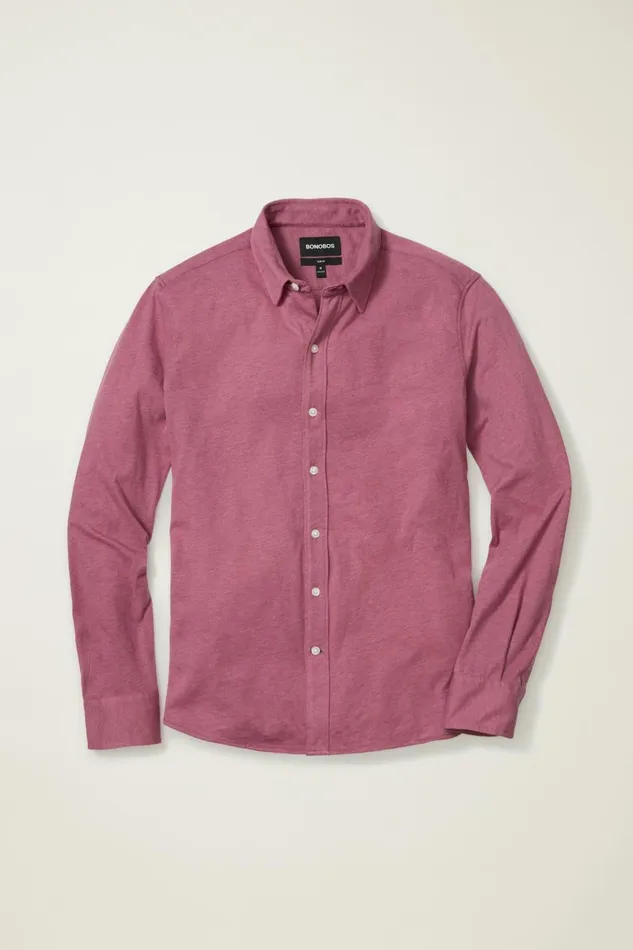 Men Casual Shirts Bonobos Jersey Everyday Shirt Mauve Orchid Feeder Stripe