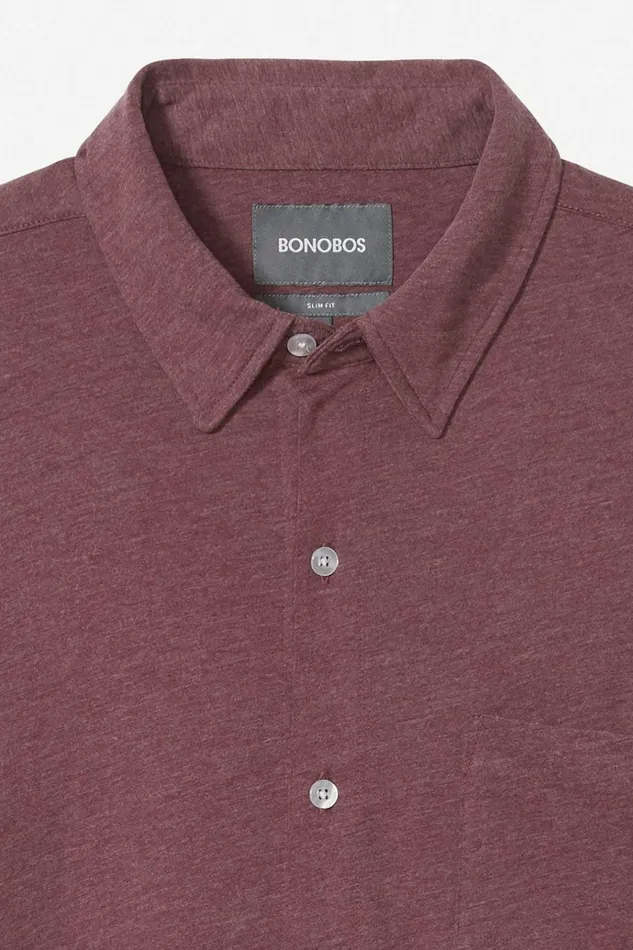 Men Casual Shirts Bonobos Knit ButtonDown Heather Burgundy