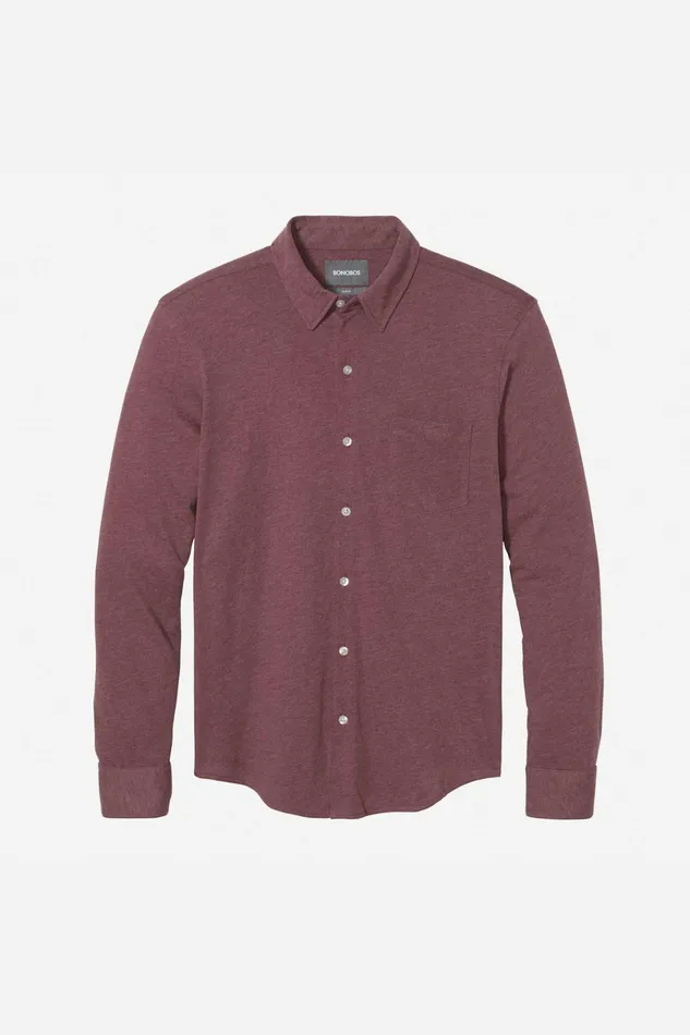 Men Casual Shirts Bonobos Knit ButtonDown Heather Burgundy