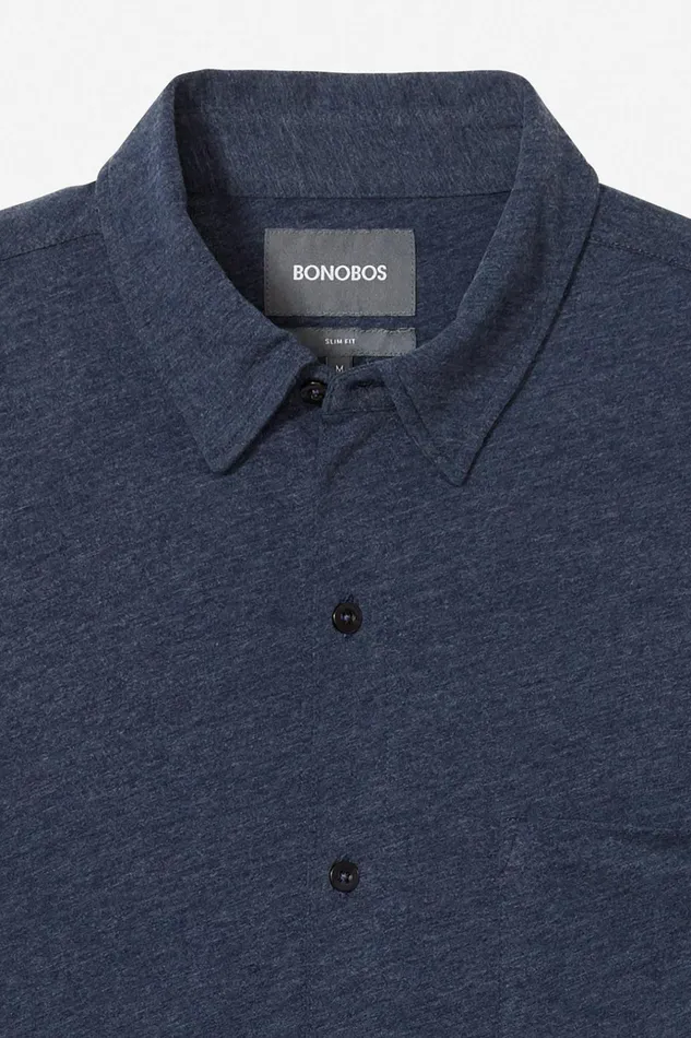Men Casual Shirts Bonobos Knit ButtonDown Heather Navy