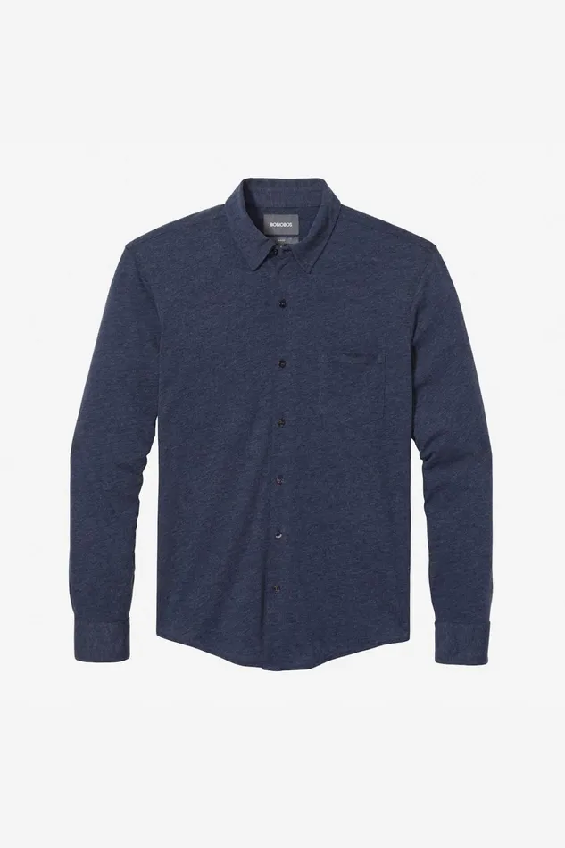 Men Casual Shirts Bonobos Knit ButtonDown Heather Navy