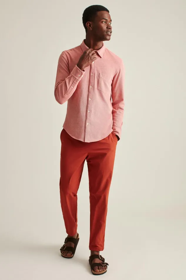 Men Casual Shirts Bonobos Knit Oxford Shirt Baked Apple Solid