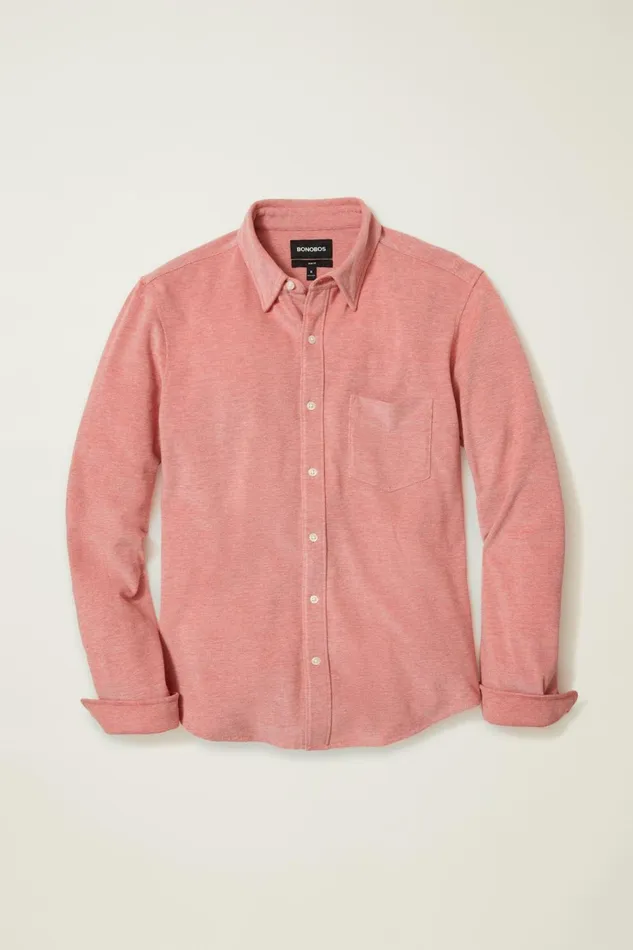 Men Casual Shirts Bonobos Knit Oxford Shirt Baked Apple Solid