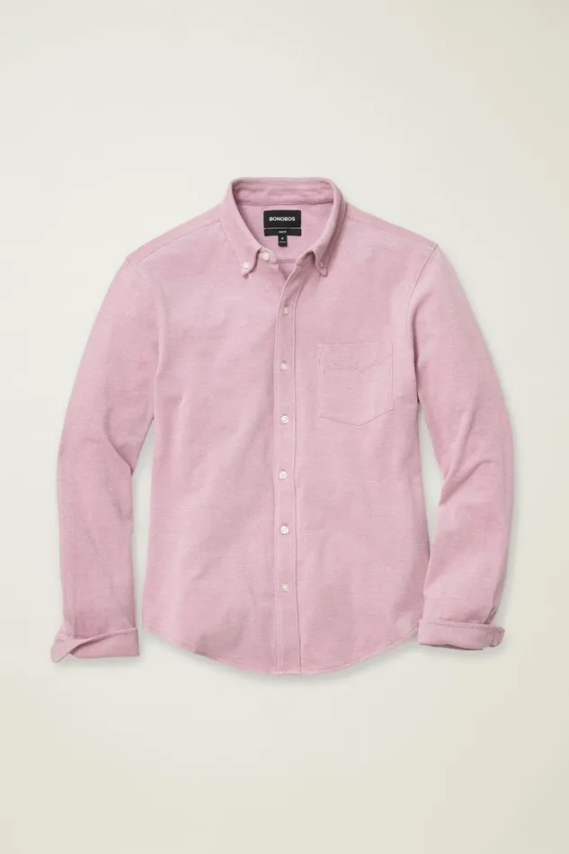 Men Casual Shirts Bonobos Knit Oxford Shirt Mauve Orchid